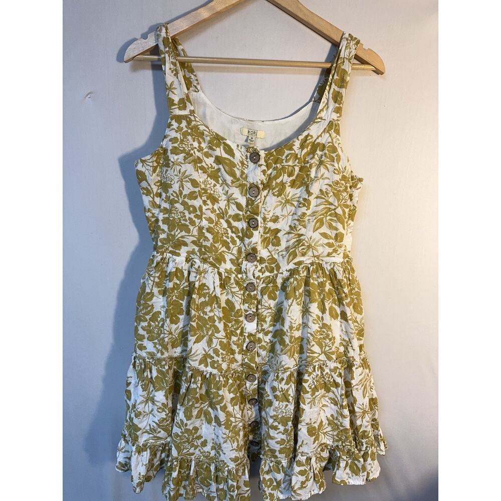 Boho Floral Babydoll Dress KORI Cotton Button Front Tiered Medium